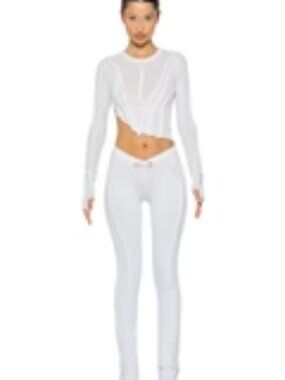 SAMI MIRO VINTAGE Ribbed White Double V Open Seam Pants NWT